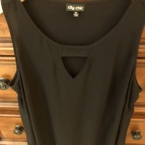 City Chic brand dressy tunic keyhole black shirt